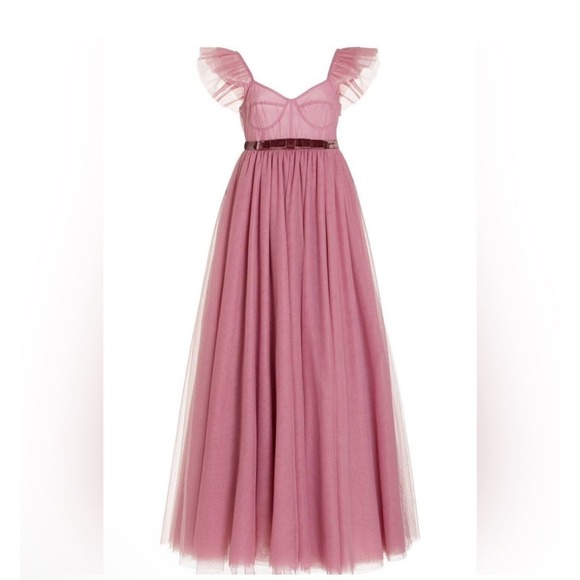 LoveShackFancy Macron Pink Tulle Gown Ruffle Sleeve Maxi Dress NWT $1095 - Picture 3 of 6